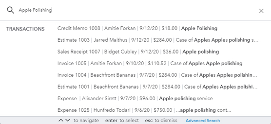 QBO search transactions