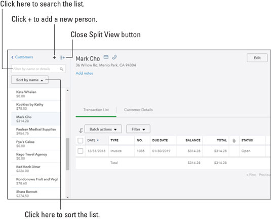 QuickBooks Online split view