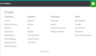 QuickBooks Online Create mneu