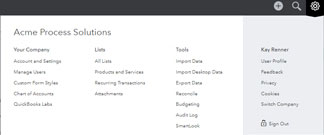 QuickBooks Online Gear menu