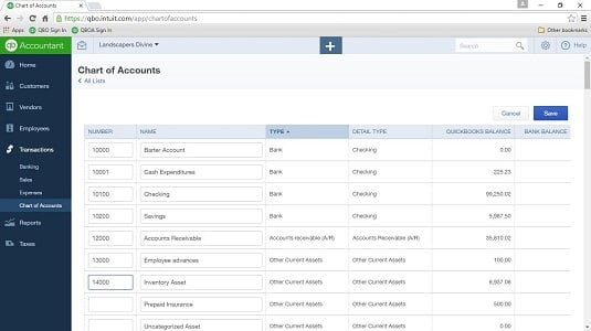 Quickbooks Chart Of Accounts For Schools