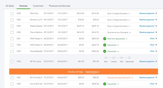 view invoices QBO