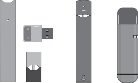 Examples of pod system vaping devices.