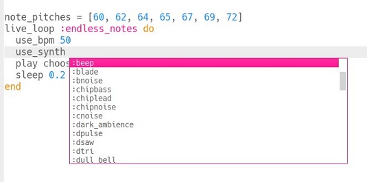 choosing a synth with autocomplete on raspberry pi