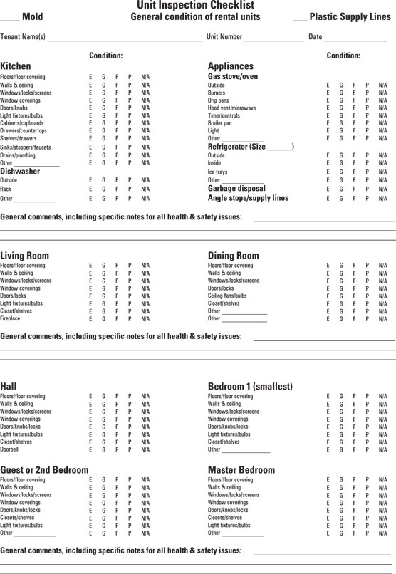 Interior unit inspection checklist, page 1