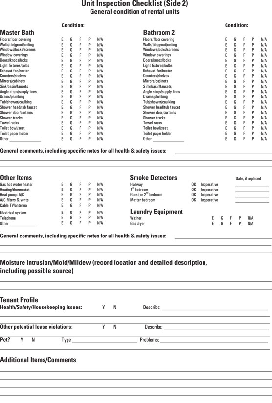 Interior unit inspection checklist, page 2