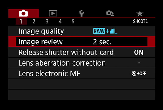 How to Adjust Automatic Image Review on the Rebel T7i/800D - dummies