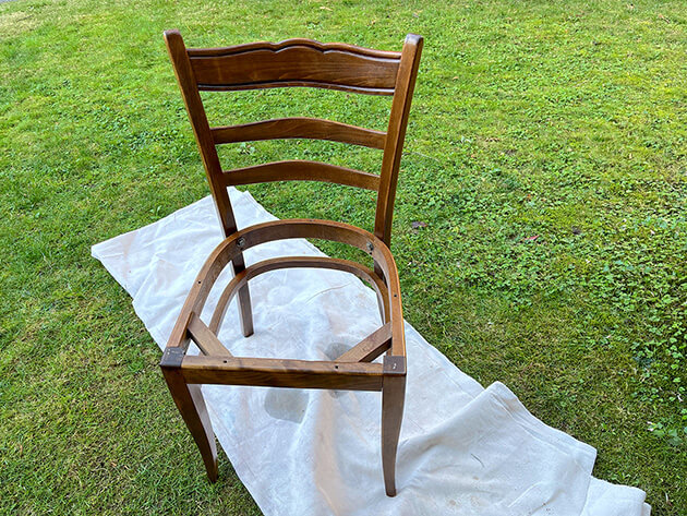 Photo of chair after completing sanding, staining, and sealing