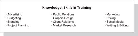 Resume example of knowledge and skills bullets