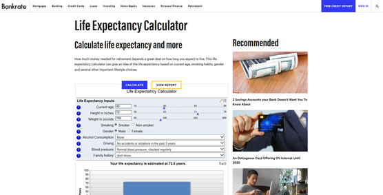 Bankrate’s Life Expectancy Calculator