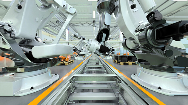 Photo of robotics machines in a factory