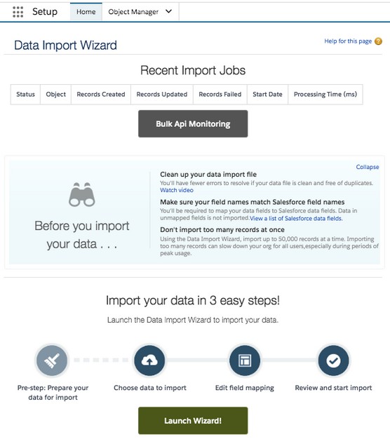 Salesforce Data Import wizard