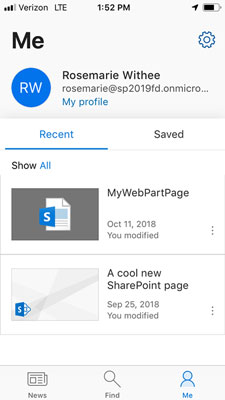 SharePoint Mobile Me tab
