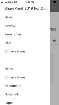 SharePoint Mobile App Navigation menu