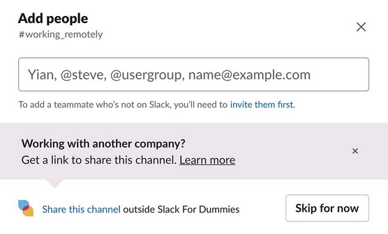 adding members to new Slack channel