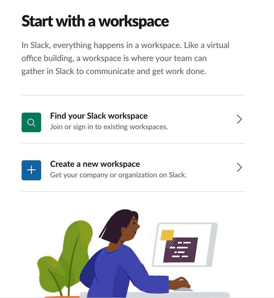 Slack workspace page