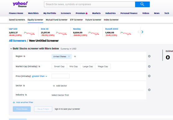 typical stock screening tool