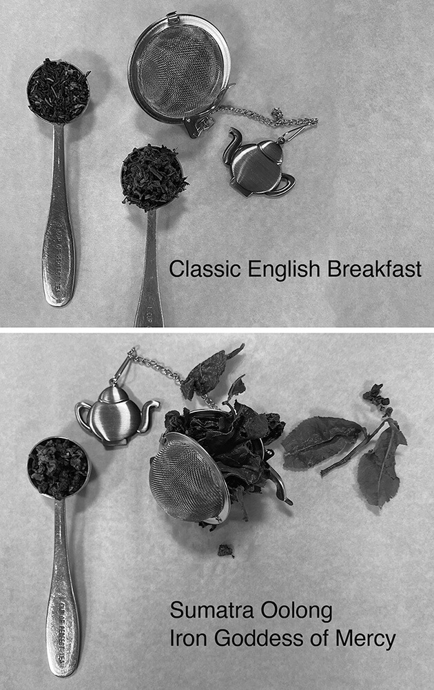 Photos showing how different tea types expand during brewing
