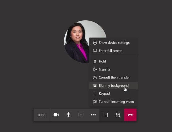 Blurring the background after joining a Teams meeting.