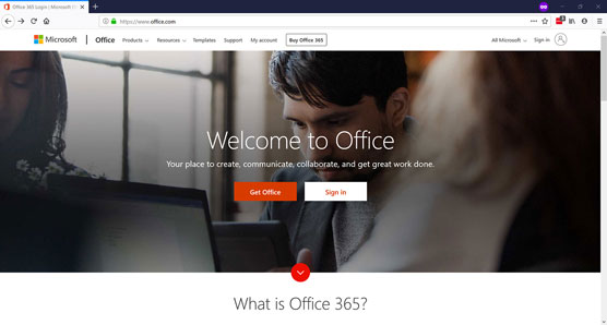 The main office.com landing page.