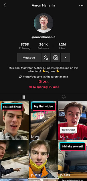 Screenshot showing Aaron Hanania on TikTok