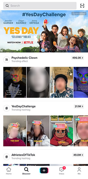 Screenshot of TikTok's discover page