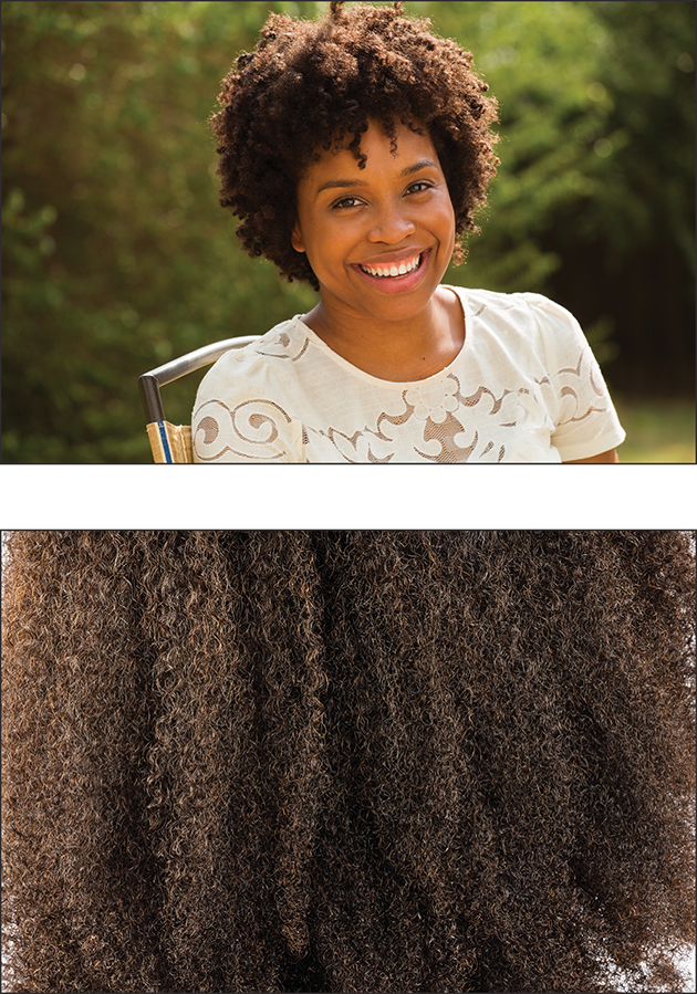 photo showing woman with type 4 hair and close-up of hair