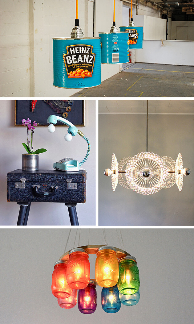 Photos showing examples of upcycled items