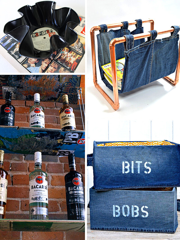 Photos showing upcycled items