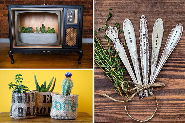 Photos showing examples of upcycled items