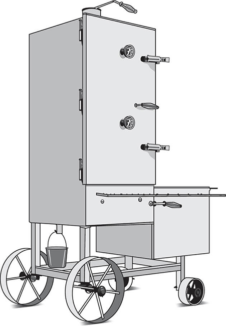 Drawing of a vertical offset smoker