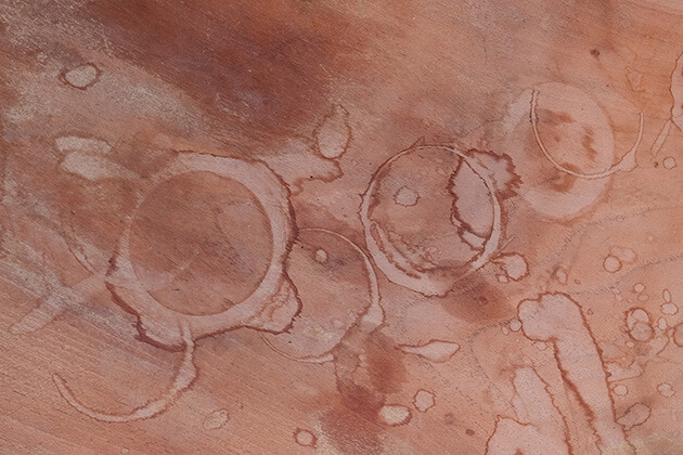 Photo showing water ring stains in wood furniture