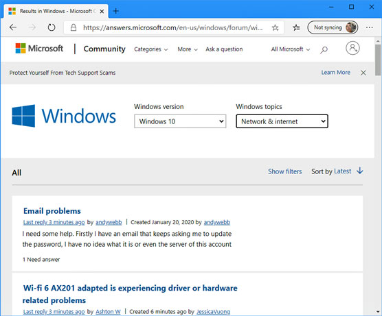 Microsoft Answers online forum