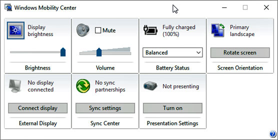 Windows 10 Mobility Center