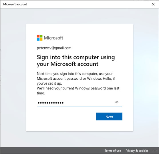 Windows 10 Accounts screen