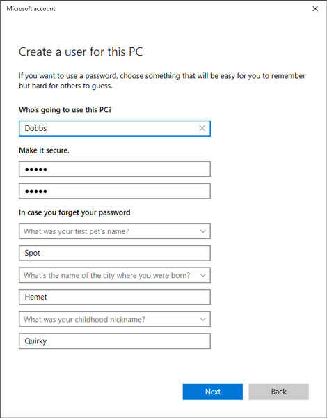 Windows 10 Create a User