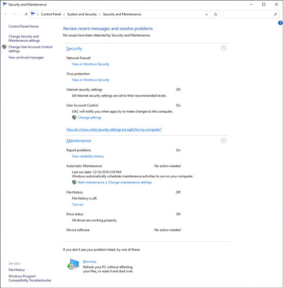 Windows 10 Security & Maintenance