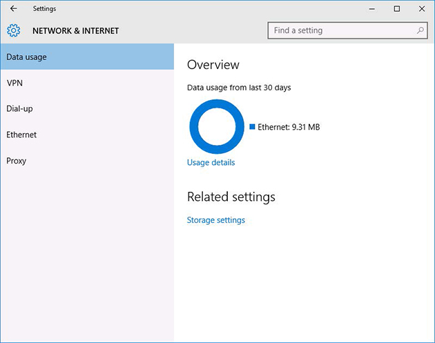 Windows Network and Internet Settings window