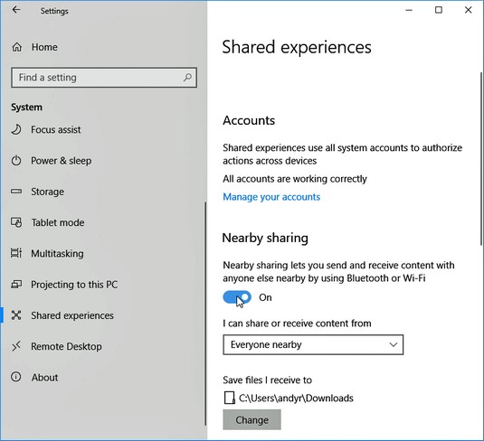 Nearby Sharing Windows 10