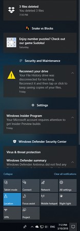 Windows 10 action center