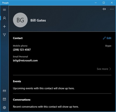 contact info Windows 10