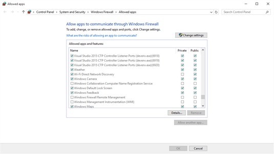 Windows 10 firewall exceptions