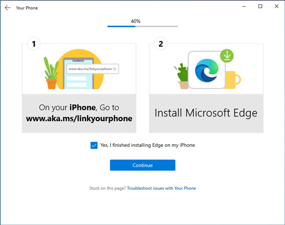 using Microsoft Edge to link an iPhone