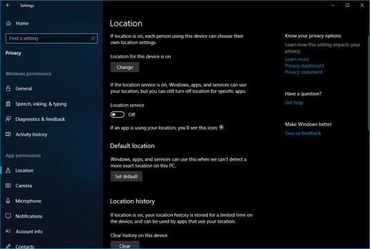 Windows 10 location privacy