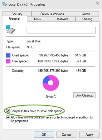 NTFS compression Windows 10