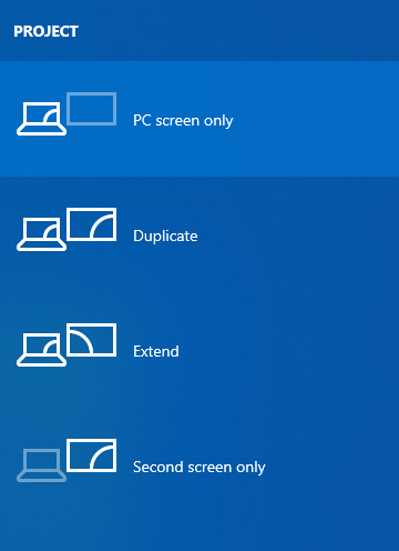 The Project options in Windows 10.