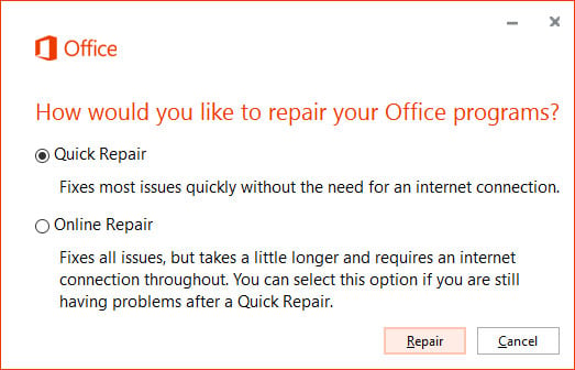 herramienta de detección y reparación de Office