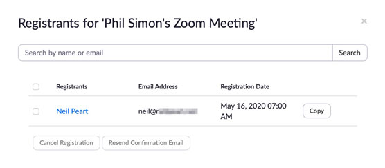 Zoom meeting registrants